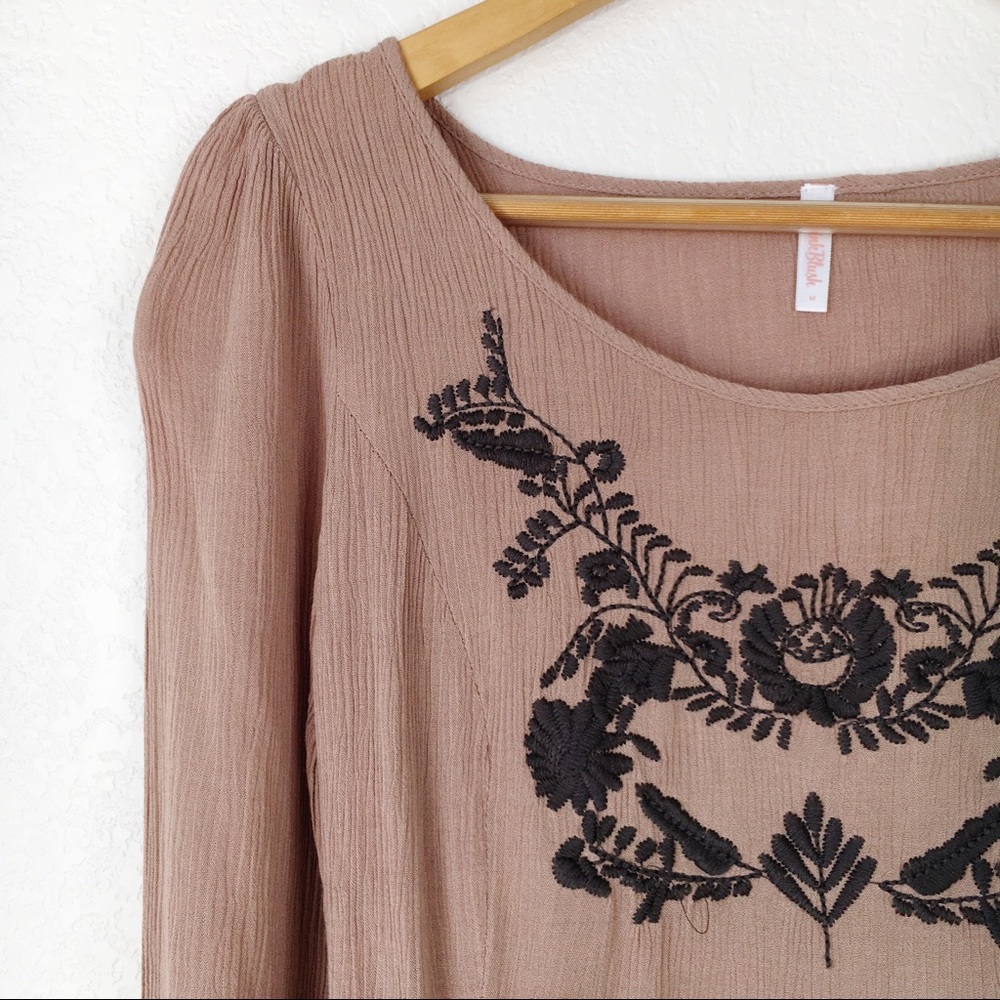 Pink Blush Brown Floral Embroidered High Low Dress - Picture 4 of 6